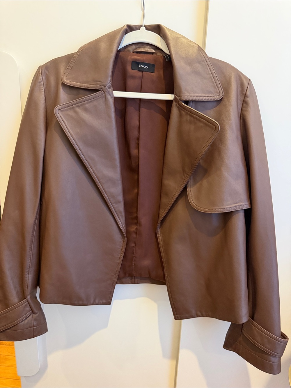 Theory Chocolate Brown Leather Cropped Jacket
